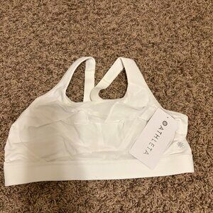 Athleta Invincible Sports Bra 36C White Hook Eye Closure Racerback No Pads NWT